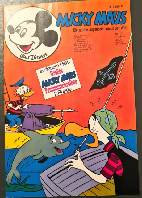 Micky Maus Comic Heft Nr.24 mit Beilage 1972 TOP Z 0-1/1 (299