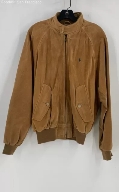 Polo Ralph Lauren Mens Brown Suede Long Sleeve Full Zip Bomber Jacket Size M