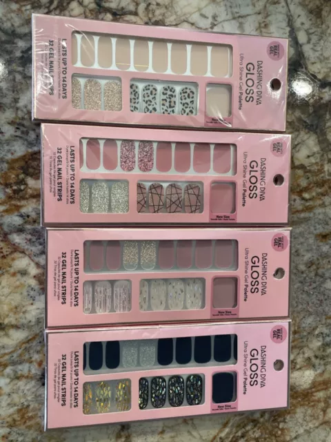 Lote de 4 paquetes de tiras de uñas Dashing Diva Brillo Ultra Brillo NUEVO 🙂 🙂