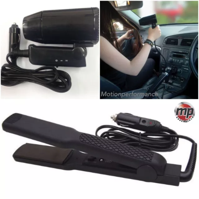 12v Black Travel, Portable, Festival & Camping In Car Hair Dryer & Straighteners