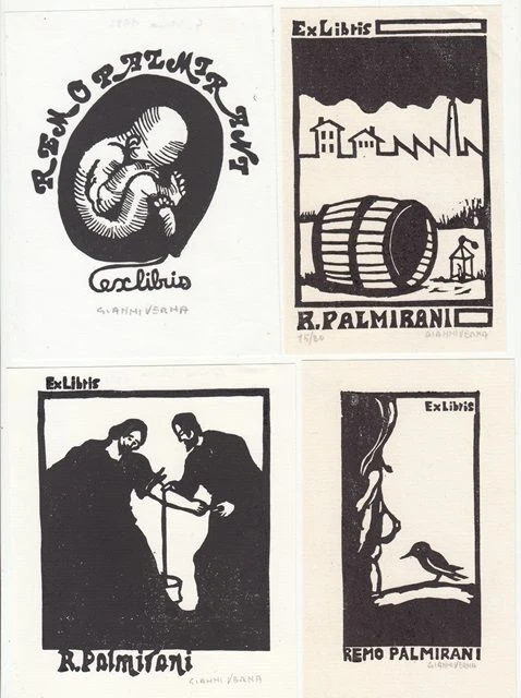 4 Exlibris Bookplate Hochdrucke Gianni Verna 1942 Konvolut Lot