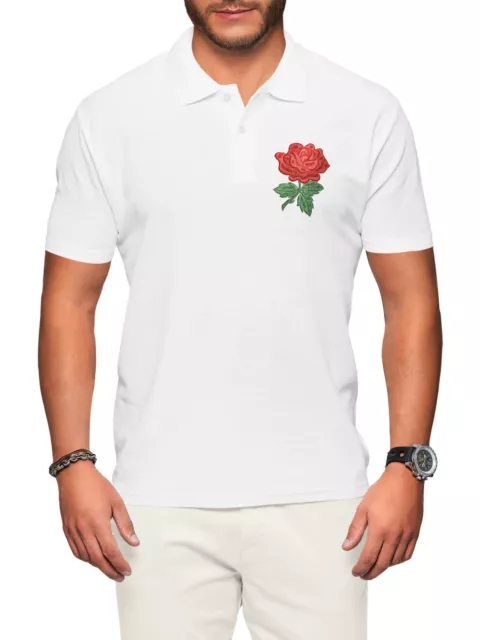 England Rose Polo Shirt Men Rugby Badge Nations Supporter Top Clothes