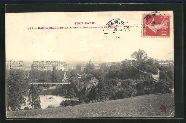 CPA Paris, Buttes Chaumont, vue générale pris de l´Allée du Labyrinthe 1907