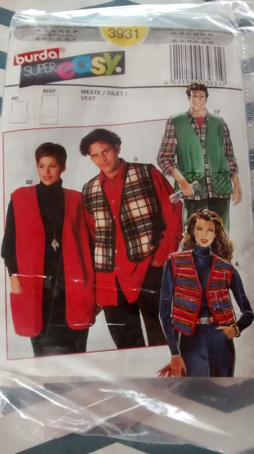 Patron de veste pour femme du 34-44 et homme du 46 au 56 partiellement découper