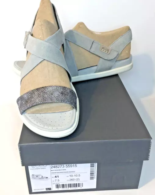 ECCO Comfort Sandal 10-10.5 Gray Leather w/Bronze 248273 EU 41 Damara Crisscross