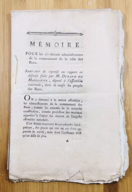 Les Baux de Provence en 1789 Maussane les Alpilles Bouches du Rhône Maillanne