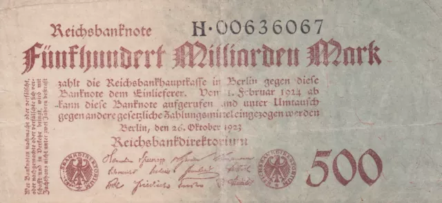 2x 500 Milliarden  Mark 26.10. 1923 Reichsbanknote