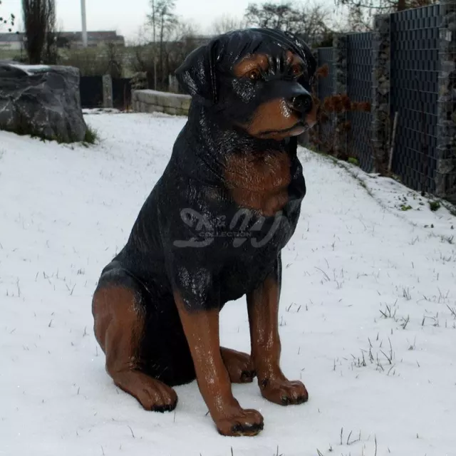 ROTTWEILER ROTTI lebensgroß sitzend schwarz 65 cm Garten Deko Tier Figur HUND