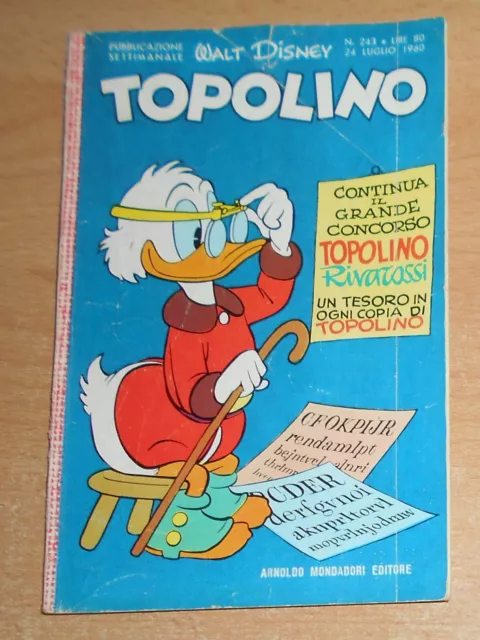 Ed.mondadori  Serie  Topolino   N° 243  1960  Originale  !!!!!