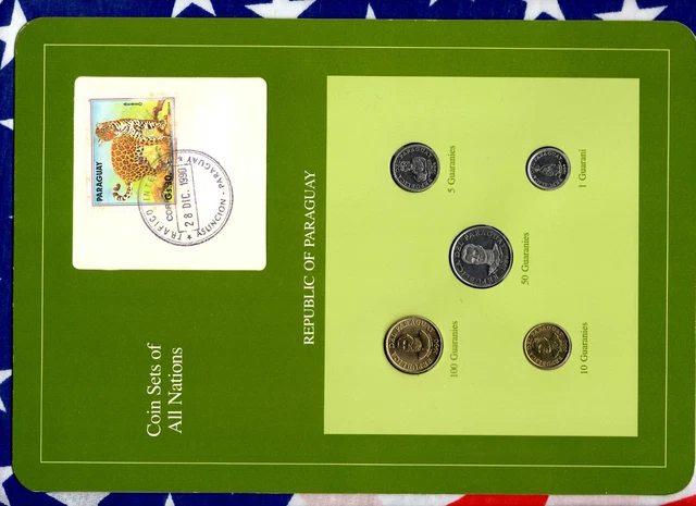 Coin Sets of All Nations Paraguay w/Card 1984 - 1990 UNC Jaguar GRN display