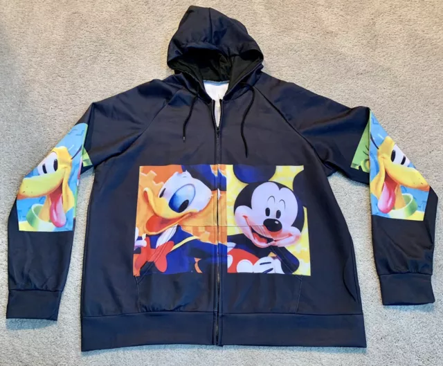 Mickey Mouse /Donald Duck Hoodie/Goofy/Black/ Size 2XL Zip Nylon Feel Sweatshirt