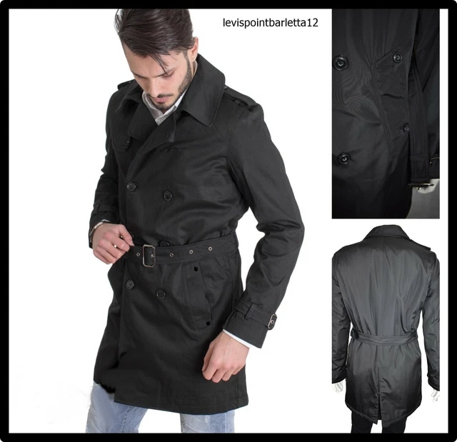 cappotto trench cappotti giaccone da uomo a doppio petto doppiopetto nero lungo