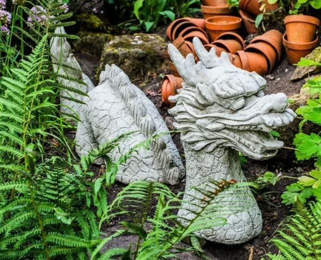 Large 3 piece dragon stone case garden ornament VERY HEAVY 65kg by DGS UK