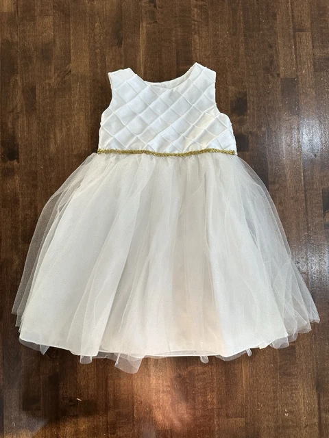 marmellata classics tulle dress MARMELLATA GIRLS SIZE 4 Dress White Sparkle Tulle Gold Trim Special  Occasion $14.99