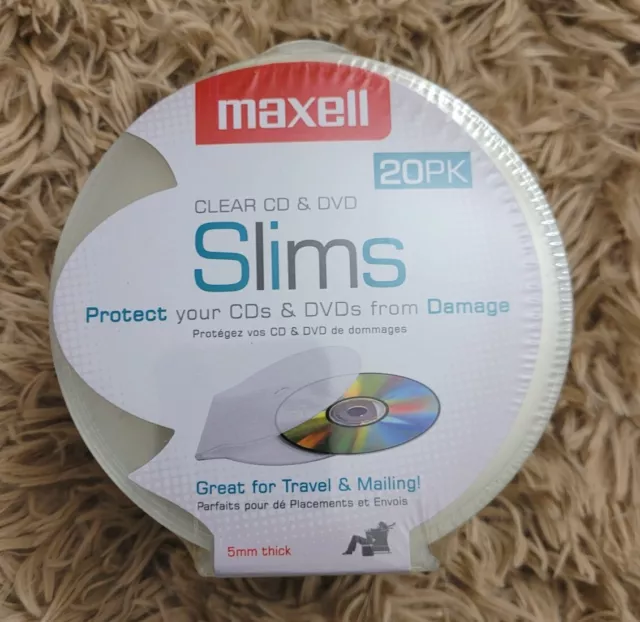 Maxell Slims CD & DVD Clear Plastic 5mm Storage Cases-20 Pack #CD-356-NEW-Sealed