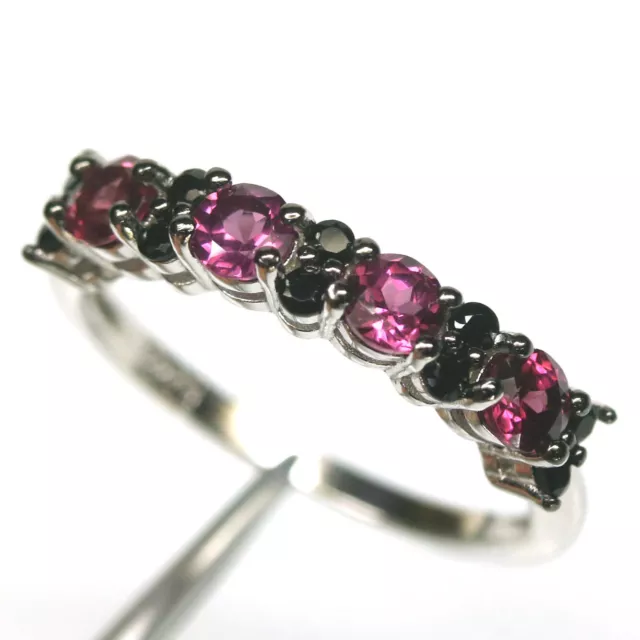 Non Chauffé Grenade Rhodolite & Noir Spinelle Bague 925 Argent Taille 6.75