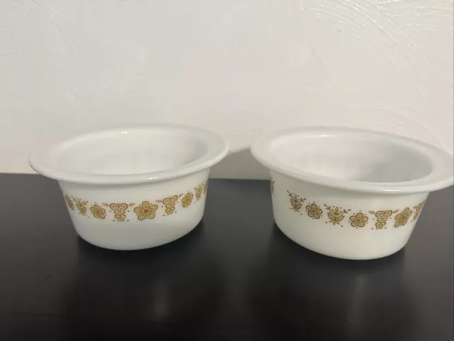 2 Corelle Butterfly Gold Butter Dish Pyrex, Great for Dips & Cheeses. No Lids