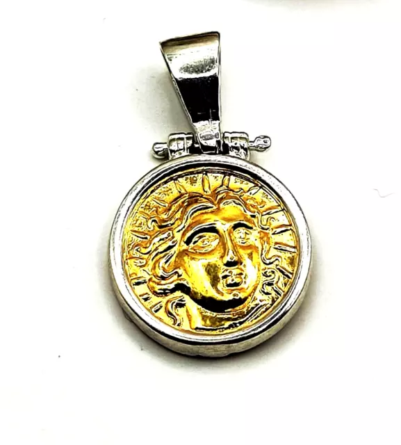 Sterling Silver 925 God of Sun Helios Coin Pendant