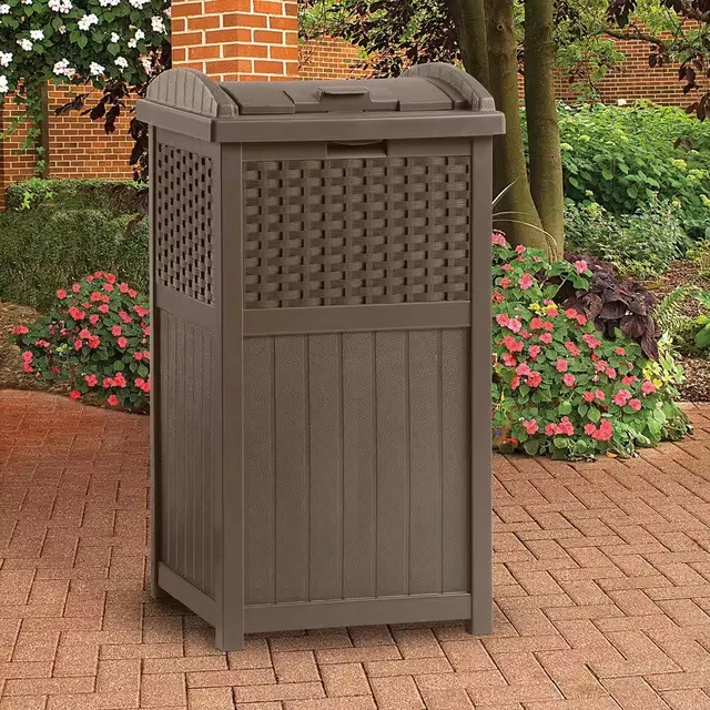 SUNCAST RESIN WICKER Outdoor Patio Trash Can Hideaway Hold 30 Gallon