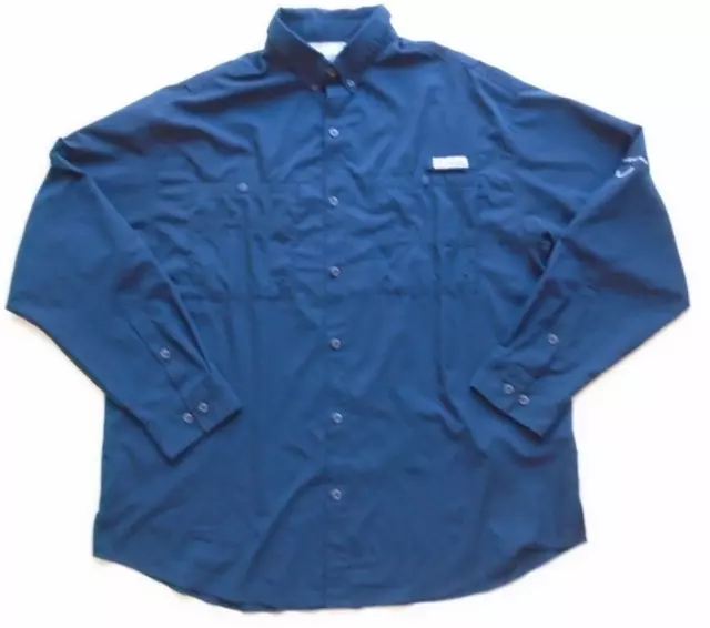 Columbia PFG Long Sleeve Fishing Shirt Omni-Shade Poly Navy Blue Men's Large