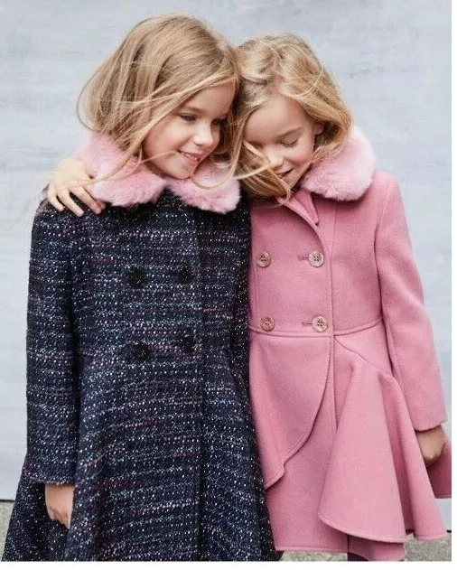 Monsoon Tweed Faux Fur Princess Coat Girls School Winter Warm Dress New 5 - 13