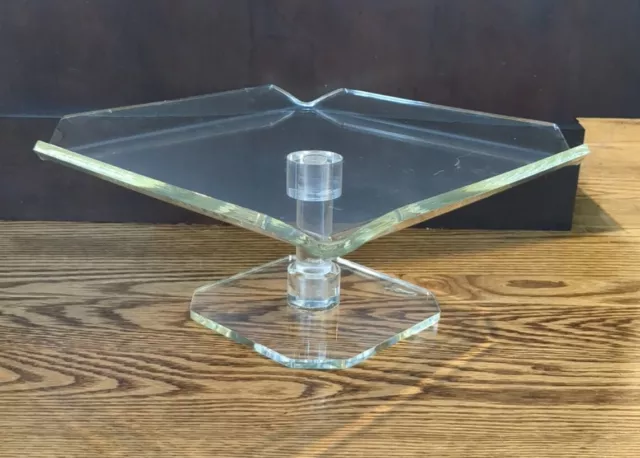 Vintage Clear Lucite Pedestal Cake Stand Mid Century  1970s 1980s Square