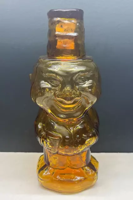 Vintage Indiana Glass 'Mountaineer Man' Amber 10" Decanter & Shot Glass Hat