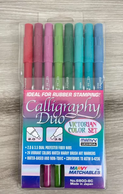 New! Vintage Marvy Calligraphy Duo Markers Victorian Color Set (8) 2.0 and 3.5