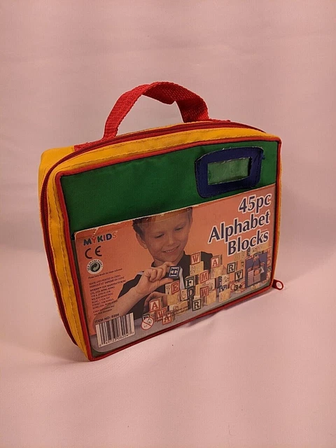 Mykids 33 Pics Wooden  Alphabet Blocks. Raised Letters Numbers Shapes Words
