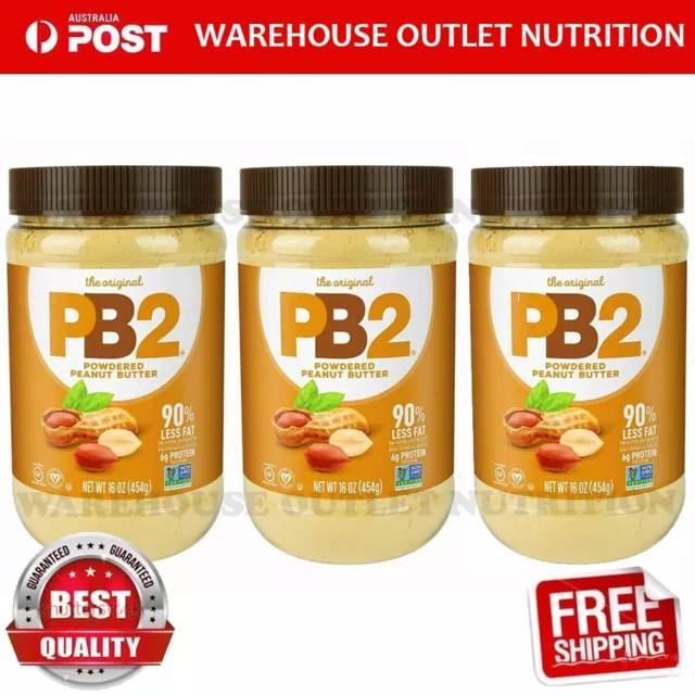 PB2 Natural Powdered Peanut Butter 453g LOW CAL GLUTEN FREE x 3 TUBS NEW
