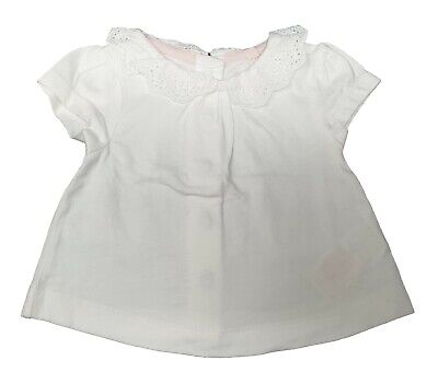 Ex Boden Baby Girls Pretty Trim Collar Summer Tops TShirts Cotton NEW Pink White
