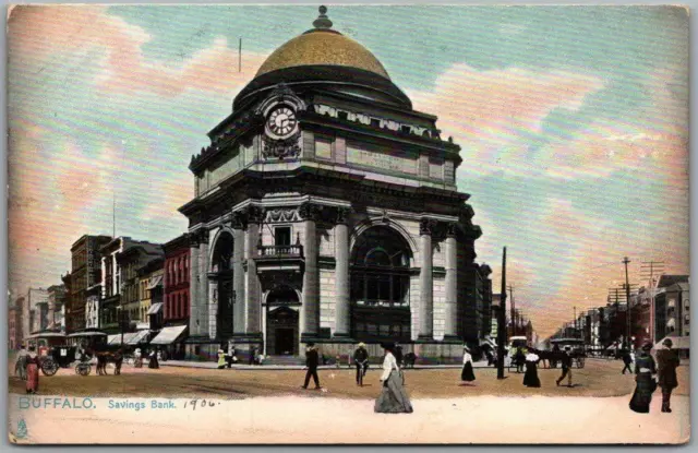 c1900s BUFFALO, New York Postcard "Savings Bank" Downtown Street Scene Tuck's