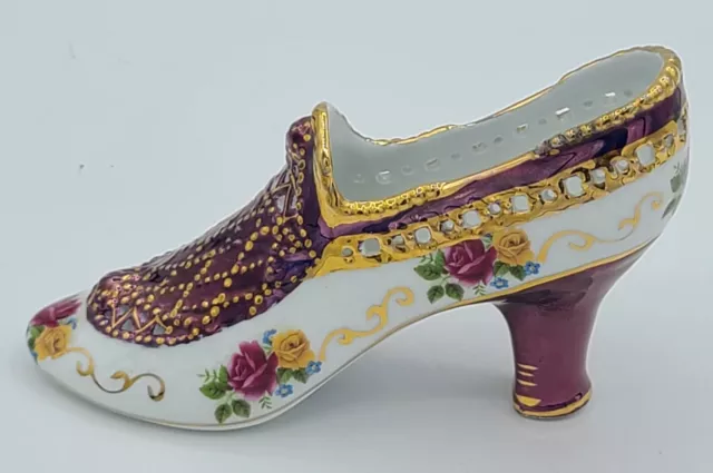 KPM Hand Painted Porcelain Shoe Heel Victorian Glass Slipper Figurine 6"