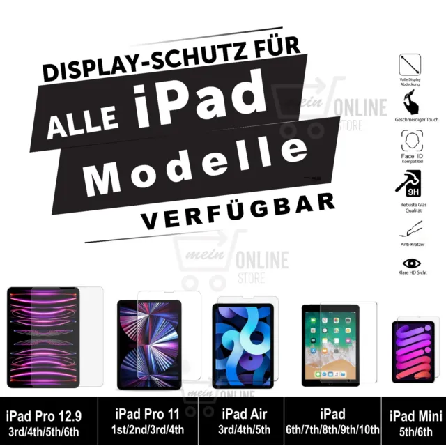 iPad, Air, Pro, mini -Für alle iPad Modelle Displayschutz Schutzglas Glas Panzer