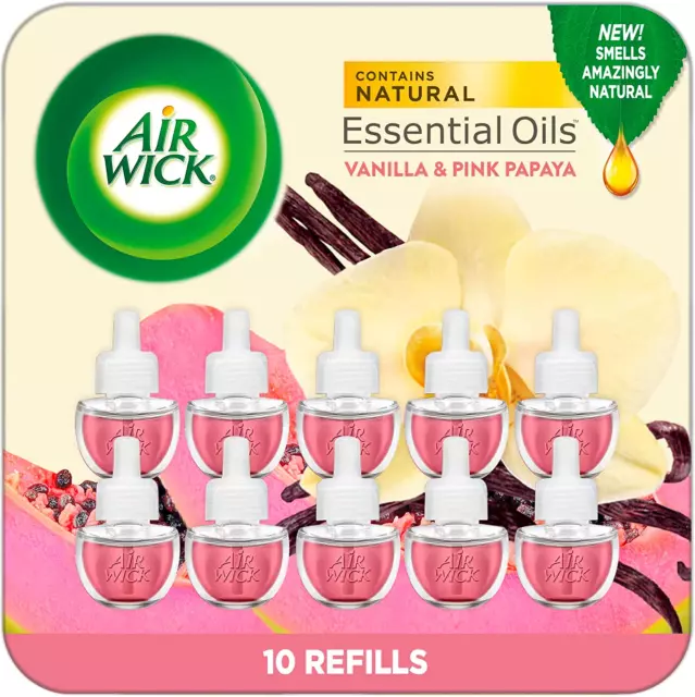Plug in Scented Oil Refill, 10Ct, Vanilla and Pink Papaya, Air Freshener, Essent