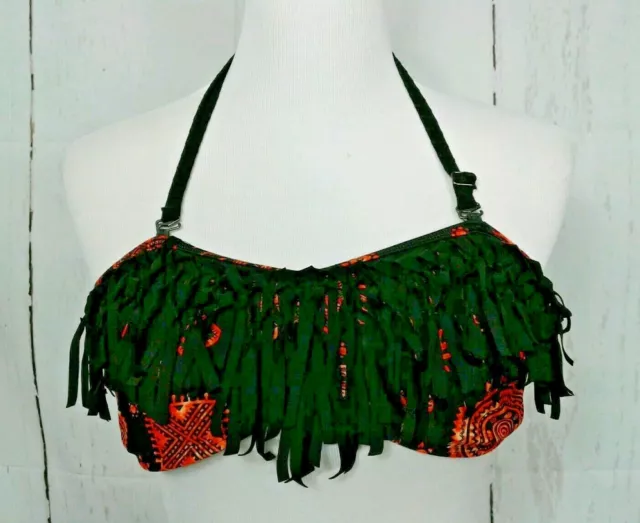 Wet Seal Bikini Top Fringe Black Orange African Design Womans Size M