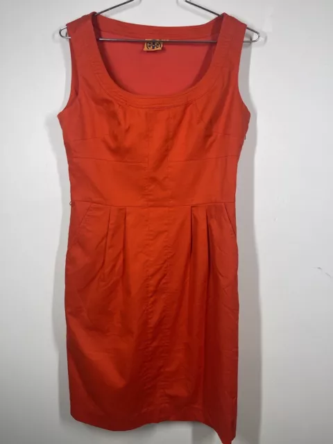 Tory Burch Leena Sleeveless Orange Lined Sheath Dress Side Zip Pockets Size 8