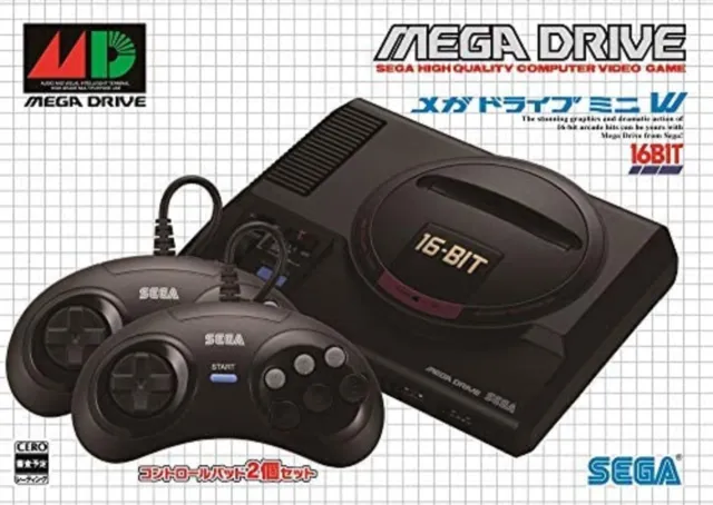 Consola  SEGA Mega Drive Mini, 42 juegos, 2 mandos, Negro