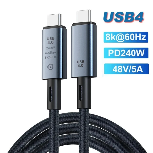 Type-C USB C to USB C Cable 40Gbps USB4.0 Data Transfer PD 240W Fast Charge Cord