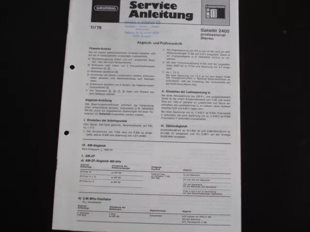 Original Service Manual Schaltplan  Grundig Satellit 2400 professional Stereo