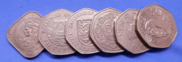 Fifty Pence 50p Large Size Coins Falklands Gibraltar Guernsey Jersey See Menu