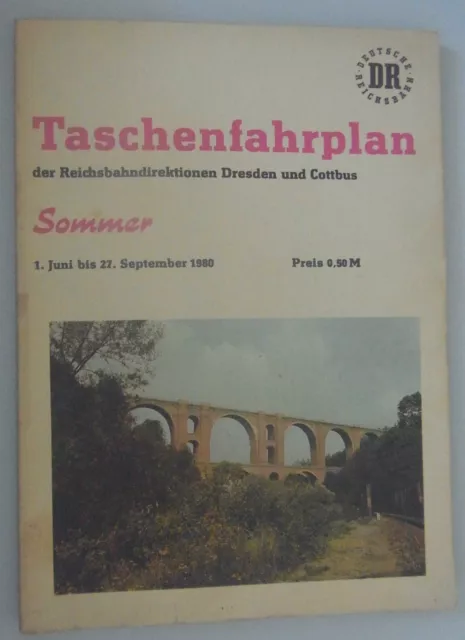 Taschenfahrplan Sommer 1980 Dresden/ Cottbus  DR Deutsche Reichsbahn Kursbuch