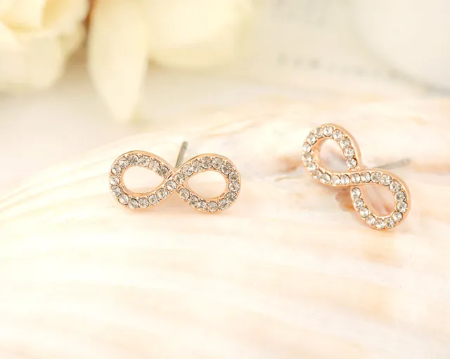 New Women Girl 18K White Gold / Gold Plated Cute Crystal Infinity Stud Earrings