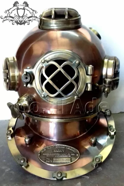 Antique Style Brass US Navy Full Size Maritime Mark V Scuba Diving Divers Helmet 3