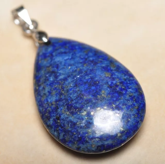 Blue Pyrite Lapis Lazuli Jasper Natural Gemstone 1.5" 18K WG Pendant #P12538