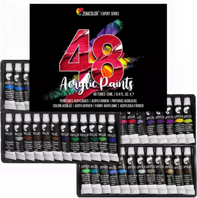 Set Da 48 Tubetti Di Pittura Acrilica, Colori Acrilici - Confezione Da 48 X 12Ml