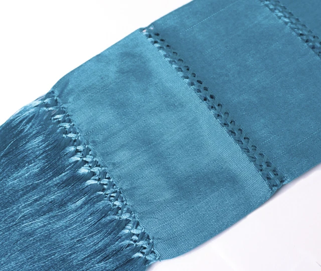 Châle Rebozo Mexicain - Coton Bleu Bébé Et Beige - Franges - Multifonction Bohème