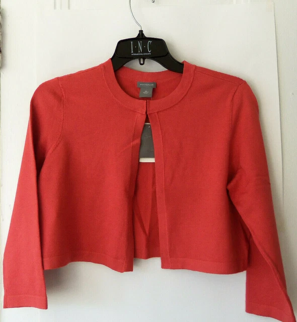 Ann Taylor Cropped Open Cardigan Sweater, Silk Blend, Coral, Size M, NWT