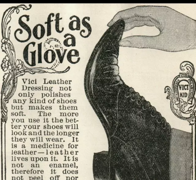 1898 Vici Shoe Leather Cream Dressing Conditioner Lady's Pointy Toe Boot Ad 0078