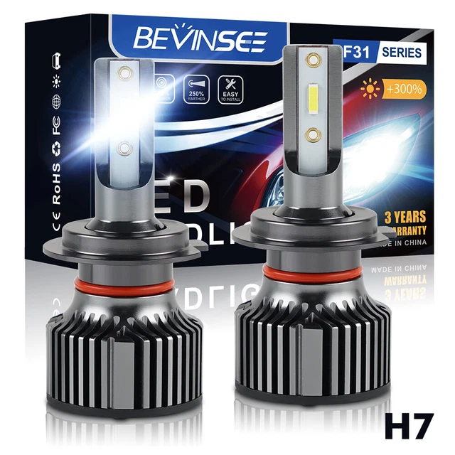 BEVINSEE HIR2 LED Phare Ampoules 6000LM 6000K Blanche Feux de